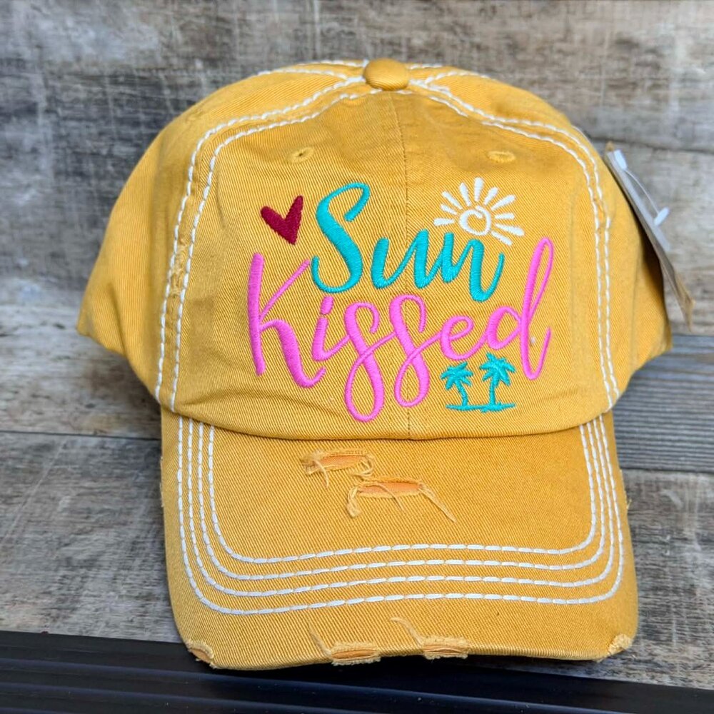 NWT KBETHOS Distressed Mustard Sun Kissed Baseball Cap adjustable closure